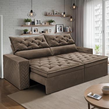 Imagem de Sofá Retrátil E Reclinável 2,30m Essence Velusoft Castor Cama Inbox