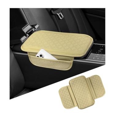 Imagem de NYTKL Capa de console central de carro, almofada de espuma de descanso de braço automotivo de 31 x 18 cm com 2 sacos de armazenamento, caixa protetora de couro de microfibra impermeável para a maioria