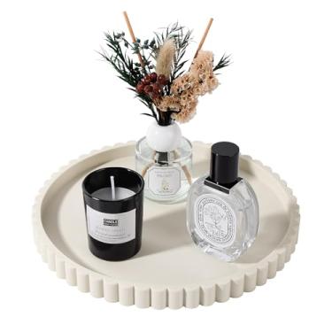 Imagem de Bandeja de banheiro redonda de silicone para decoração de bancada de cozinha, bandeja decorativa de mesa de centro para perfume, vela, saboneteira, 23 cm, bege