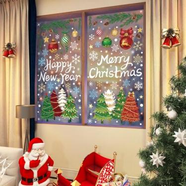 Imagem de Adesivos de janela de Natal, 6 folhas de adesivos estáticos de PVC removíveis reutilizáveis de dois lados coloridos de ano novo, decorações de Natal para janelas de vidro de escritório em casa (6