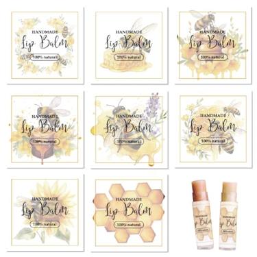 Imagem de CRASPIRE 80 peças, 8 estilos, protetor labial, abelhas, autoadesivo, caseiro, protetor labial, mel, girassol, vintage, quadrado, faça você mesmo, adesivos para cosméticos, batons, recipientes