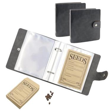 Imagem de Pacote com 2 organizadores pequenos de couro para fichário de sementes com 100 bolsos transparentes, envelopes de papel seláveis para sementes, flores vegetais, presente de jardinagem para homens e