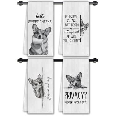 Imagem de CosxHabitat Toalhas de mão de banheiro Corgi Dog, decoração de banheiro Hello Sweet Cheeks, presentes para amantes de Corgi, presentes de mãe Corgy Toalhas de mão decorativas para banheiro, banheiro