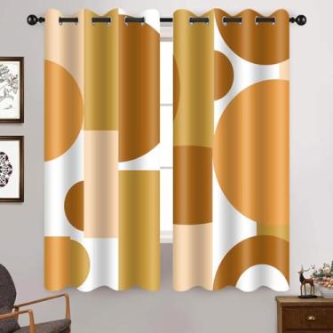 Imagem de Cortinas blackout abstratas terracota laranja moderna círculos geométricos cortina meados do século marrom branco minimalista estética vintage ilhós cortinas para quarto cozinha sala de estar 106,7 x