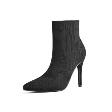 Imagem de AIUZO Botas femininas de cano alto com bico fino e salto alto de 10 cm, Preto, 41
