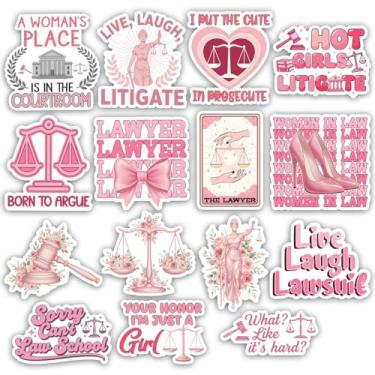 Imagem de TODOLIA (15 peças - 7,6 cm) Pacote de adesivos femininos da faculdade de direito, adesivo rosa advogado advogado sócio, equipe jurídica presente de advogado, decoração legal de tribunal para laptop
