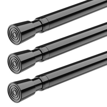 Imagem de FVONZON Varão de cortina de tensão preto com mola de 66 a 99 cm, pacote com 3 hastes de mola ajustáveis, haste de tensão extensível para armário, janela, cozinha, estante de livros, banheiro
