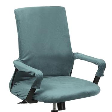 Imagem de PATIKIL Capa para cadeira de escritório, 99 cm, capa para cadeira de mesa extensível, universal, capa para assento de computador com zíper para cadeiras de escritório, assento de mesa, cinza, azul