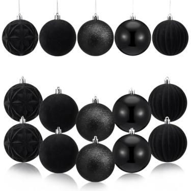 Imagem de Blueweenly 15 peças de enfeites de bola de Natal de 8 cm, decorações para pendurar na árvore de Natal, bolas de veludo, ornamentos inquebráveis para decoração de festa de Natal (preto)