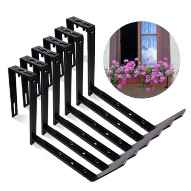 Imagem de BUWUSMU 6 peças de suportes ajustáveis para caixa de plantação, suportes de caixa de flores de janela resistente, suporte de plantador de trilhos de ferro para varanda cerca pérgola pátio jardim