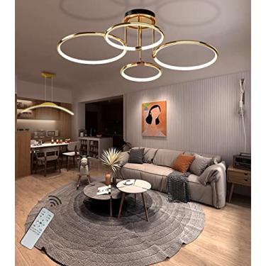 Imagem de Luminária de teto LED Golden Ring para sala de estar, dimerizável (2800K-6500K), com controle remoto, 4 lâmpadas, ideal para quarto, escritório, sala de jantar e cozinha. Diâmetro de 75cm e