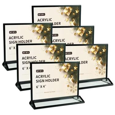 Imagem de Pacote com 6 porta-retratos horizontais de 10 x 15 cm para restaurante, suportes de placa de acrílico dupla face para números de mesa de casamento, porta-retratos de Natal, suporte para exibição de