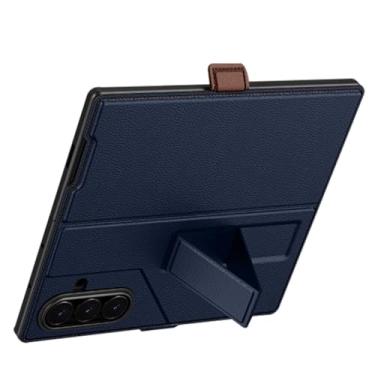 Imagem de LTLMYDAM Capa de couro para Samsung Galaxy Z Fold 7, protetor de tela integrado, capa flip, alça de dedo, função de suporte, capa, azul, dobra 7