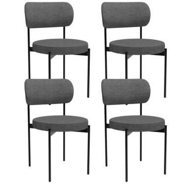 Imagem de Kit 04 Cadeiras Estofadas Para Sala De Jantar Louvre L02 Linho Cinza Escuro - Lyam Decor