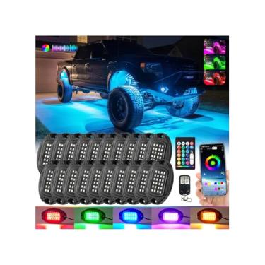 Imagem de Kit de luzes LED RGB de metal segmentado, 20 cápsulas, com controle remoto APP/RF, luz iluminada à prova d'água, brilhante, multicolorida, liga inferior de 12 V, para caminhões, caminhonete