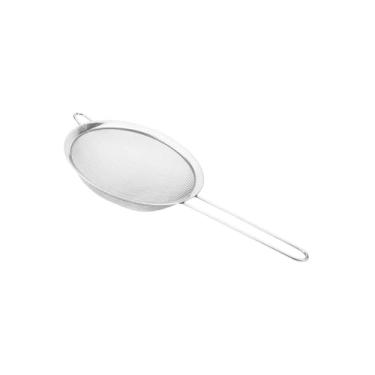 Imagem de Peneira de Cozinha em Aço Inox, 20cm de Diâmetro, Malha Fina, Cabo Longo, para Uso Doméstico e Profissional, 35cm Altura