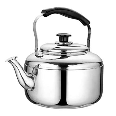 Imagem de Bule de chá de café para acampamento, 4L, 5L, 6L, leve, aço inoxidável, assobio, chaleira ergonômica, placa de fogão, chaleira (prata 5L)