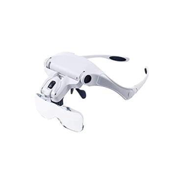 Imagem de MAZHILIANG Lupa de cabeça, lupa iluminada, extensão de cílios, 5 lentes ajustáveis com lâmpada de luz LED, lupa para cílios postiços