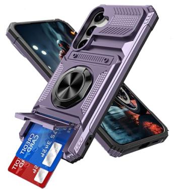 Imagem de LEMAXELERS Capa protetora para Samsung Galaxy A36 5G com suporte para cartão giratório magnético de 360°, camada dupla, à prova de choque, compartimento para cartão, capa protetora para Samsung A36 5G