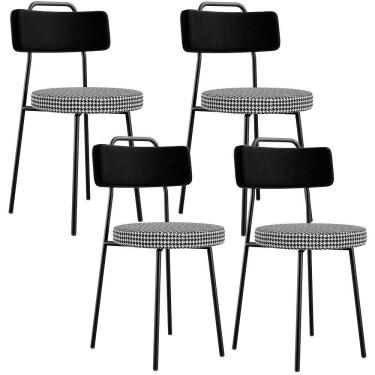 Imagem de Kit 04 Cadeiras Para Cozinha Sala De Jantar Barcelona L02 Couríssimo Preto Pied Poule - Lyam Decor