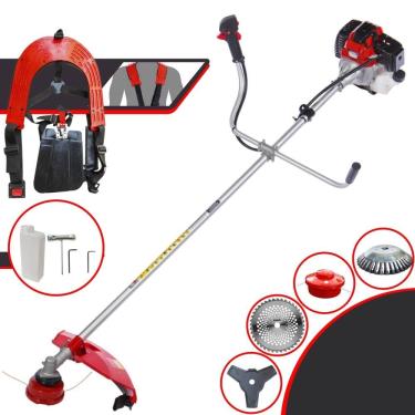 Imagem de Roçadeira Aparador de Grama À Gasolina Toyama RT52L 52cc 2HP 10.000rpm Com Carretel e Faca 3 Pontas + Faca 40 Dentes Vídea + Escova Circular de Aço