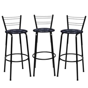 Imagem de Banqueta Altas Flórida Estrutura Preta 70cm Para Balcão Cozinha, Bar, Bistrô, Americano Kit 03 Unidades - Itagold (Floral Preto)