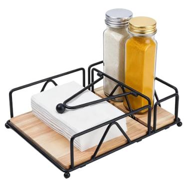 Imagem de DICOSMETIC Suporte de guardanapo para mesa dispensador de guardanapo plano com braço pesado e saleiro pimenteiro, suporte quadrado de guardanapos de coquetel para cozinha, mesa de jantar e bancadas