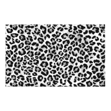 Imagem de Kwlegh Tapete de banho de leopardo, 50 x 81 cm, preto e branco, estampa de leopardo, tapete com estampa de pele de guepardo, tapete antiderrapante absorvente de pelúcia para banheiro, entrada, sala de