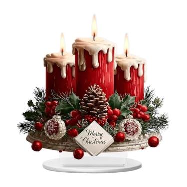 Imagem de FLCPJGV Placa de acrílico plana 2D para decoração de Natal, expositor de mesa com vela vermelha natalina para escritório, Style a
