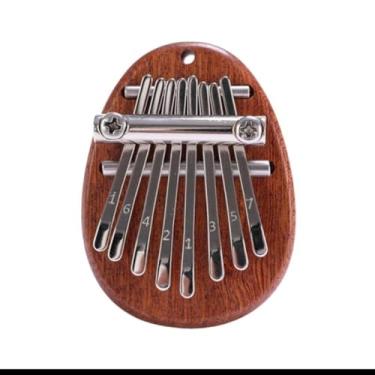 Imagem de Mini Kalimba Oval de Madeira com 8 Teclas de Aço, Instrumento Musical Portátil com Corrente