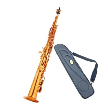 Imagem de Instrumento de saxofone latão reto saxofone soprano saxofone bb b b plano instrumento de sopro madeira padrões esculpidos desempenho profissional