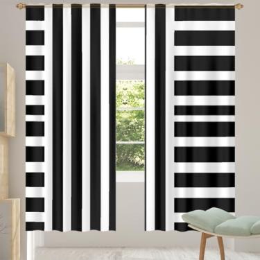 Imagem de 2 conjuntos de painéis cortinas transparentes simples pretas e brancas, cortinas transparentes arejadas com filtro leve, painéis de cortina de porta e janela para sala de estar, quarto, jantar, 203 cm