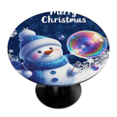 Imagem de Toalha de mesa redonda com borda elástica, boneco de neve branco, toalha de mesa redonda para decoração de festivais de 114 a 127 cm