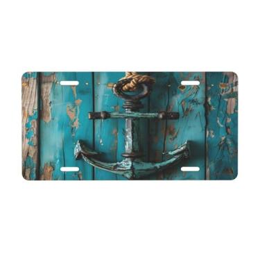 Imagem de Placa de madeira âncora retrô placa de licença para frente do carro placas de carro alumínio metal adequado para caminhão placa de porta de carro bar café acessórios automotivos para homens mulheres