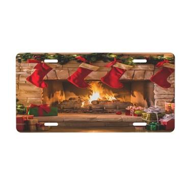 Imagem de Meias de Natal presentes placa de licença para frente do carro placas de carro alumínio metal adequado para placa de porta de caminhão, bar, café, acessórios automotivos para homens e mulheres 15 x 30