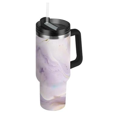 Imagem de SEHANY Copo de mármore roxo de 1,134 g com tampa e canudo, aço inoxidável de vácuo duplo isolado garrafa de água esportiva suporte para copo de café de viagem à prova de vazamento para bebida gelada