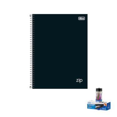 Imagem de Kit Caderno Universitário Capa Dura Zip Preto 10 Matérias 160 Folhas + Caneta Esferográfica + Grampeador Metallic