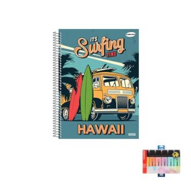 Imagem de Kit Caderno Masculino 1 Matéria 96 Folhas + Caneta Esferográfica Spiro 0.7mm + Marca Texto Boss 6 Cores