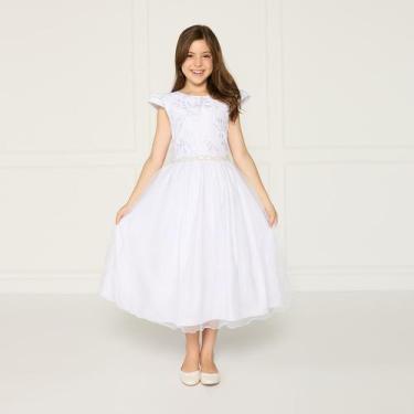 Imagem de Vestido Infantil Renda Branca Glitter Festa Aniversário Top - JL Kids,