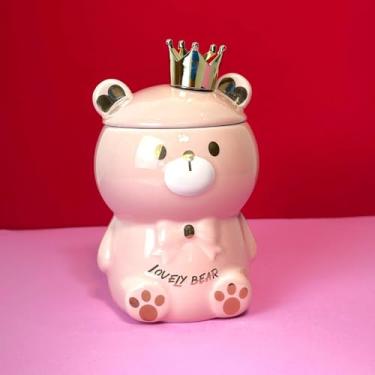 Imagem de Caneca 3D de Porcelana com Tampa e Colher – Ursinho Rosa