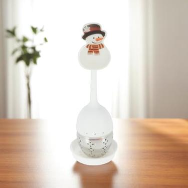 Imagem de Generic 1 conjunto de infusor de chá, boneco de neve, infusor de chá, lavagem à mão, apenas redondo, silicone, aço inoxidável, branco, marrom enferrujado, 5,5 x 15,5 cm