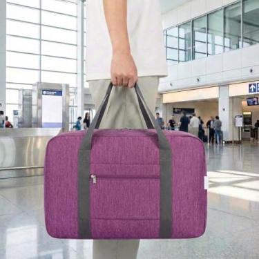 Imagem de Bolsa de viagem leve e dobrável – Mala de mão compacta para viagens noturnas, bolsa unissex para fim de semana, Roxo escuro, Esportes