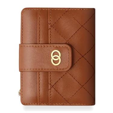 Imagem de Carteira feminina pequena RFID, carteira fina e compacta para cartão de crédito para mulheres, carteira dupla de couro PU com janela para identidade, Marrom A, Carteira feminina pequena RFID, carteira