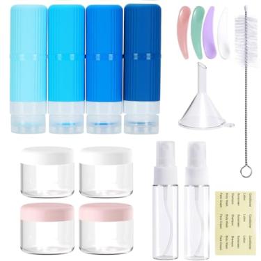 Imagem de 18 pacotes de garrafas de artigos de higiene pessoal, recipientes de viagem de silicone com aprovação TSA, xampu e condicionador recarregáveis à prova de vazamento, frascos essenciais para viagens