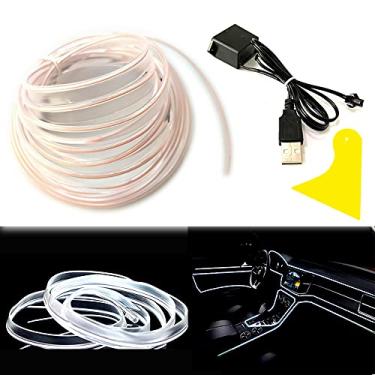 Imagem de mvthenxi Luz interior de carro branca com fio EL de 3 m, alimentada por USB, faixa de luz flexível dobrável de 6 mm, adequada para decoração de painel/porta/painel de instrumentos