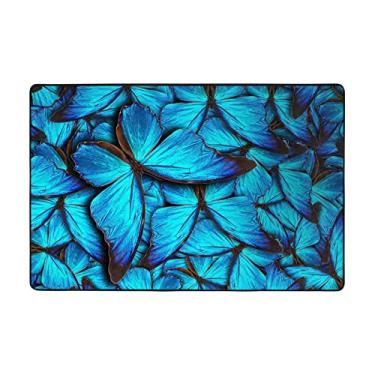 Imagem de Zeraoke Muitos tapetes de borboleta azul para sala de estar de 1,2 x 1,8 m, tapete macio e moderno, tapetes felpudos antiderrapantes para decoração de casa, tapete lavável para quarto, jantar,