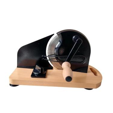 Imagem de Fenteer Fatiador de pão manual para pão de fermentação, corte uniforme, de madeira, manivela, máquina de cortar para padaria doméstica, Preto