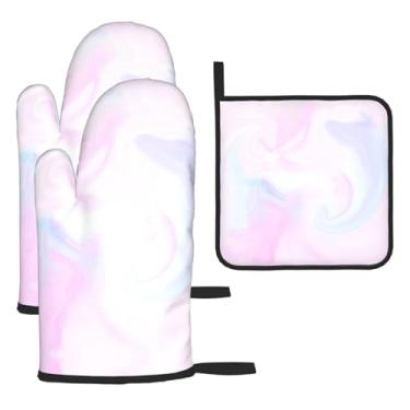 Imagem de Aquarela – Conjunto de cozinha essencial de 3 peças, luvas seguras para calor e aderência de tampa, proteção para churrasco no forno, design de armazenamento suspenso.