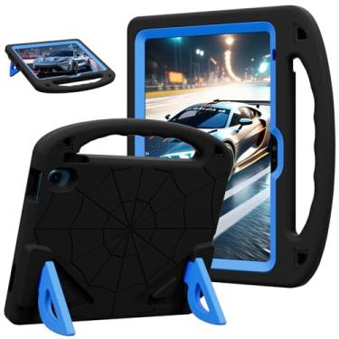 Imagem de LKOOZO Capa infantil para iPad (A16) 11ª geração 11 polegadas 2025 / iPad 10ª geração 11 polegadas 2022, capa à prova de choque com protetor de tela integrado e suporte (preto + azul)