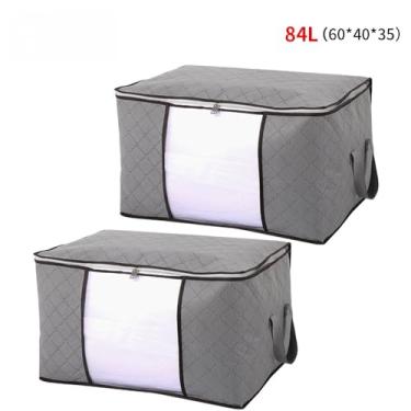 Imagem de Caixa Saco Organizador Grande Edredom Cobertor Casaco Guarda Roupa Ecológico Anti-Poeira Umidade (2PCS-84L-Cinza)
